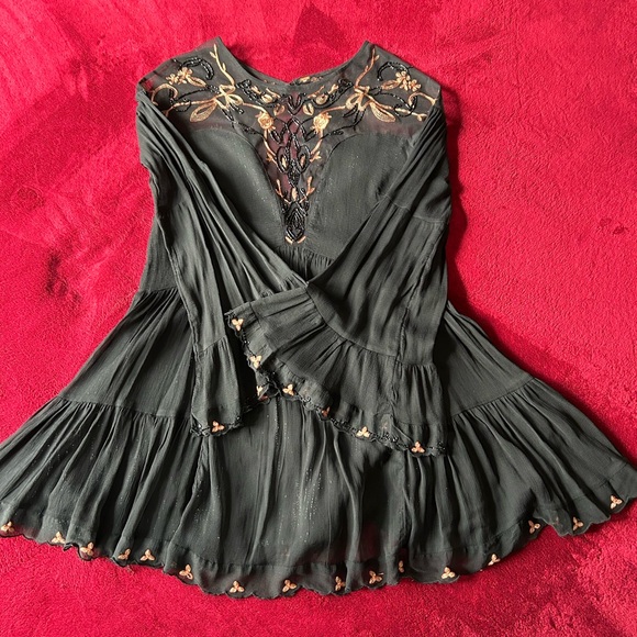 Free People Black Embroidered and Embellished Long Sleeve Dress - Picture 2 of 10